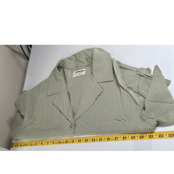 The Normal Brand Top Womens Large Ezra Cropped Short Sleeves Sage Green Sheer - Picture 10 of 11